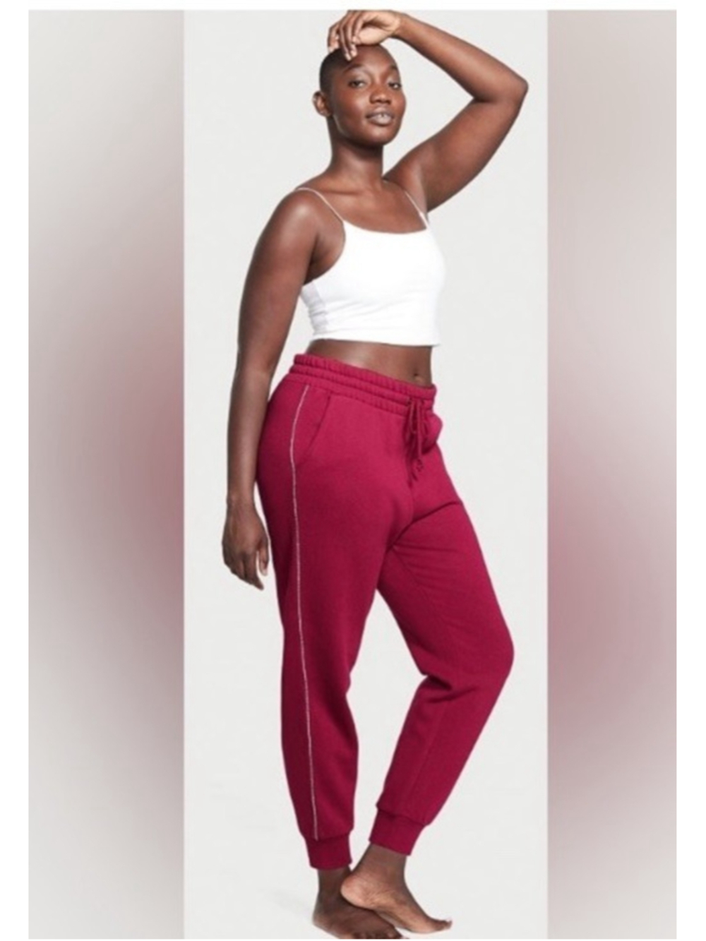 Victoria Secret On Point Jogger HR Diamante Claret Red Sweatpants Size XL NWOT